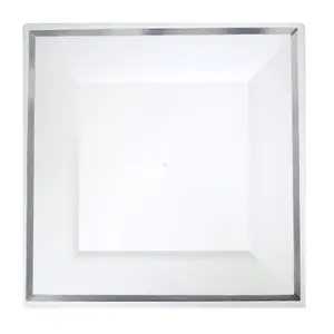 9.5 In. White/Silver Line Square Plates | 10 Count