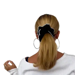 Ruffle Hair Scrunchie - Black with White Trim Fashionable Hair Accessory for Stylish Looks