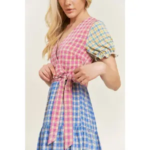 COLORBLOCK GINGHAM DRESS