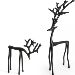Set of 2 Rein deer Statues, Alloy Christmas Figurines, Deer Sculptures, Holiday Decorations, Festive Home Ornament