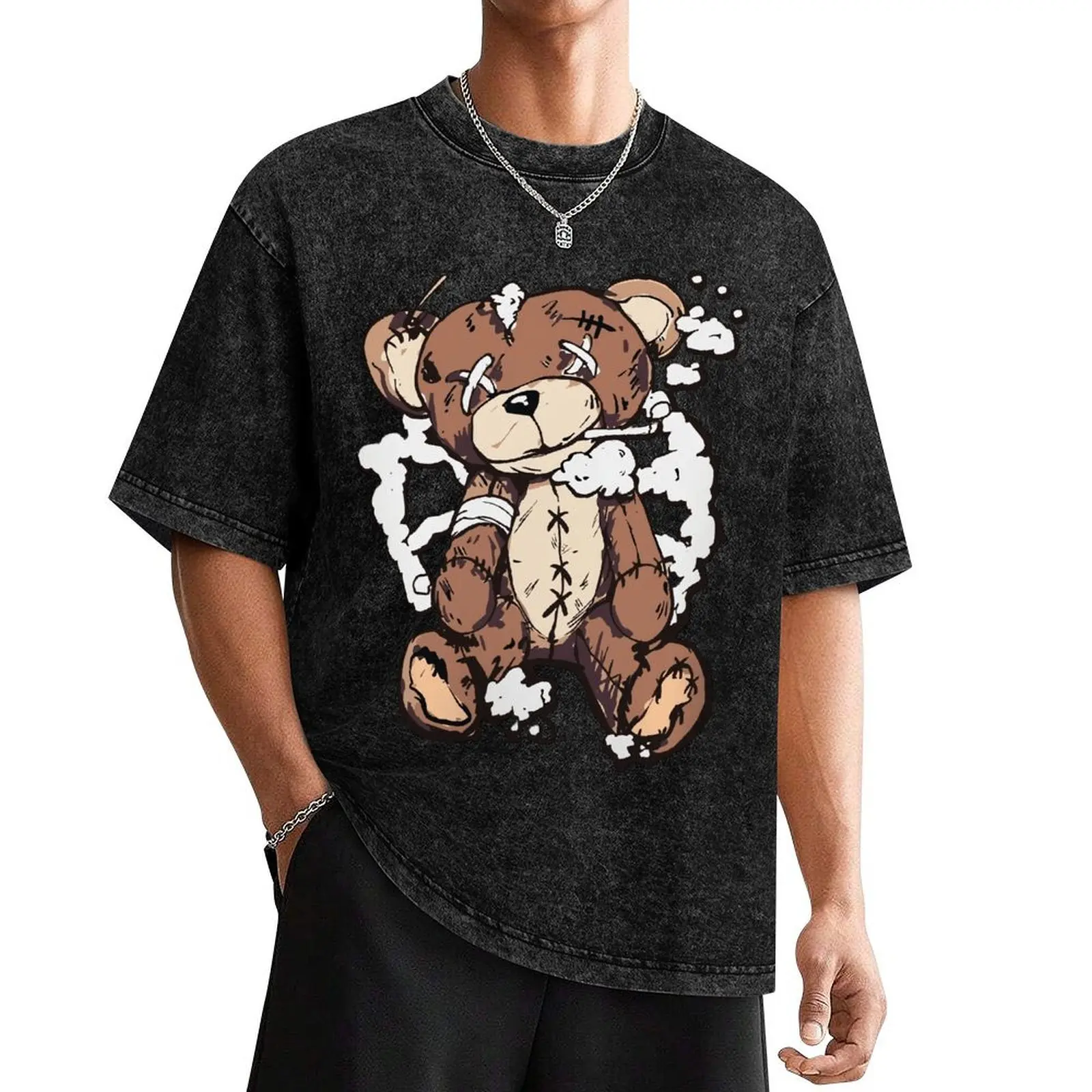 Men’s Bear Graphic T-Shirt Oversized Streetwear Vintage Cute Animal Print Cotton Tee Casual Hip Hop Round Neck Short Sleeve Summer Fashion Top Unisex Gift