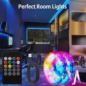 USB Voice Control RGB LED Dimmable Light Strip, APP Control LED Light Strip, Decorative Light for TV Background, Game, Car, Party, Cabinet, Bedroom, DIY, Halloween, Christmas Decoration, RGB LED Lights, LED Mood Light, Smart LED Lights