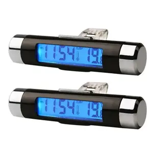 Car Digital Thermometer Clock 2-in-1 with Clip LCD Display Auto Electronic Timepiece Accurate Temperature Monitor