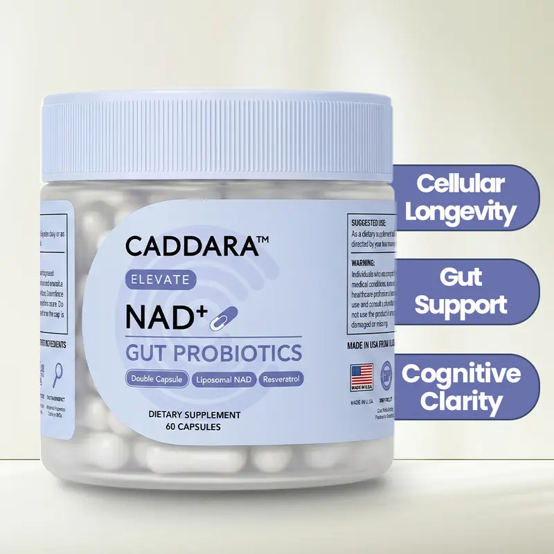 Caddara NAD+ Gut Probiotics for Energy & Aging | Liposomal Targeted Release | 60 Capsules