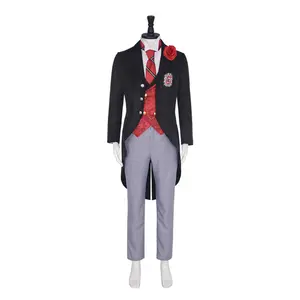 Edgar Redmond Red Fox House Prefect Uniform Cosplay Costume Set Coat Vest Shirt Tie Pants Corsage for Comic Con