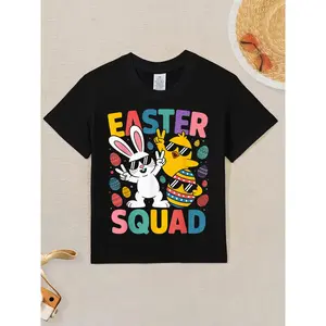 Easter Squad T Shirt for Boys Cool Bunny Chick Graphic Tee Kids Easter Shirt (3-13Y)