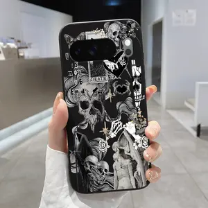 Rounded Edge Phone Case for Google Pixel 10 9 8 7 Pro A XL Ethereal Death Symphony Pattern Anti-Scratch Shockproof TPU Bumper Drop-proof Cover Cellphone Protective