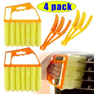 4 Pcs Mini Window Venetian Blind Cleaner Duster Tool - 7-Finger Brush for Deep & Daily Cleaning, Convenient Hand-held Tool for Window Shutters, Air Conditioners (Yellow, Orange)