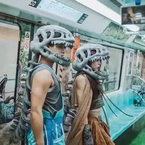 Dinosaur Skeleton Costume Halloween Gift Cosplay, Funny Halloween Costume, Funny Head Mask Plush, Plush Dinosaur Head Mask, Halloween Cosplay Costumes, Cosplay Prop for Parties, Performances & Gifting