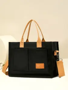 Trendy Fashion Large Capacity Letter Design Stylish Tote Bag, Handheld Shoulder Crossbody, Suitable for Work and Daily Use
