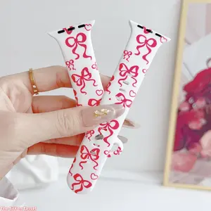 Bow Print Silicone Watch Band, Soft Comfortable Strap for Apple Watch, Compatible with Series 1-11 Ultra SE (No watch)