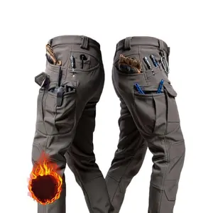 Men’s Outdoor Military Tactical Pants, Softshell Fleece Lined, Waterproof Windproof Warm Work Pants, Autumn/Winter Season, Polyester 90.70%, Spandex 9.30%, Solid Color, Sports Style, Regular Fit, Mid Waist, Woven Fabric, 320 g/m², with Pockets