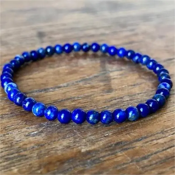 Women's Blue Friendship Solidarity Bracelet 4mm Round Tiny Beads Lapis Lazuli Healing Balance Gemstone Fashionable Stretchy Jewelry
