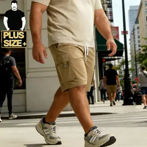 [Plus Size] Men's Cargo Shorts - Black/Khaki/Army Green Multi-Pocket Loose Fit Casual Shorts with Drawstring Waist, Quick-Dry Polyester Streetwear Shorts for Big & Tall Men (2XL-6XL)