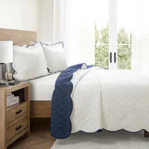 Lush Decor Coastal Chic Scalloped Edge Reversible Quilt 3 Piece Set Full/Queen/King Size with Textured Quilting Pattern & OEKO-TEX Certified for Health