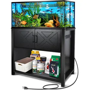 40 Gallon Tank Stand with Cabinet and Power Outlets, Heavy Duty Metal Aquarium Stand for 40-50 Gallon Breeder Tank, Turtle Tank, Double Terrarium Stand, 660LBS Capacity