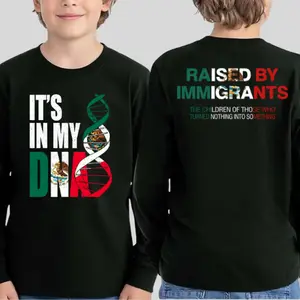 [YOUTH] It’s In My DNA – Raised by Immigrants Hoodie | Mexican American Flag Sweatshirt | Latino Heritage Pride T-Shirt | Cultural Identity StreetweaR HTY