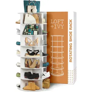 LOFT + IVY 7-Tier Rotating Shoe Rack Tower – 360° Spinning Storage Organizer – Revolving Design – Holds 28 Pairs – organizer storage