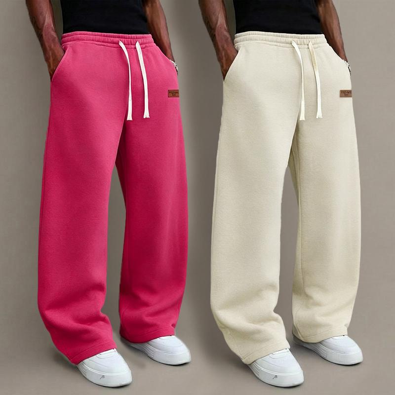 Men's 2-Piece Autumn-Winter Plain Activewear Sportswear Set - Unisex Preppy Wide-Leg Drawstring Pocket Pants, Classic Black + Light Gray Casual Holiday Hip-Hop Sweats, Stylish Personalized Bottoms,clothes for back to school,first day of school outfits