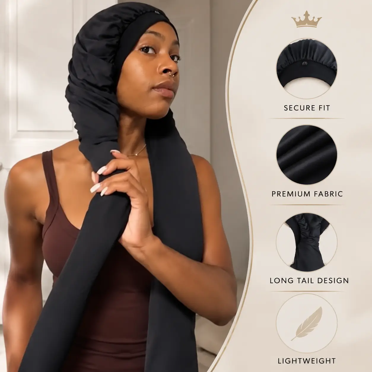 Women's Satin Bonnet with Long Tail, Sleep Cap for Hair Protection