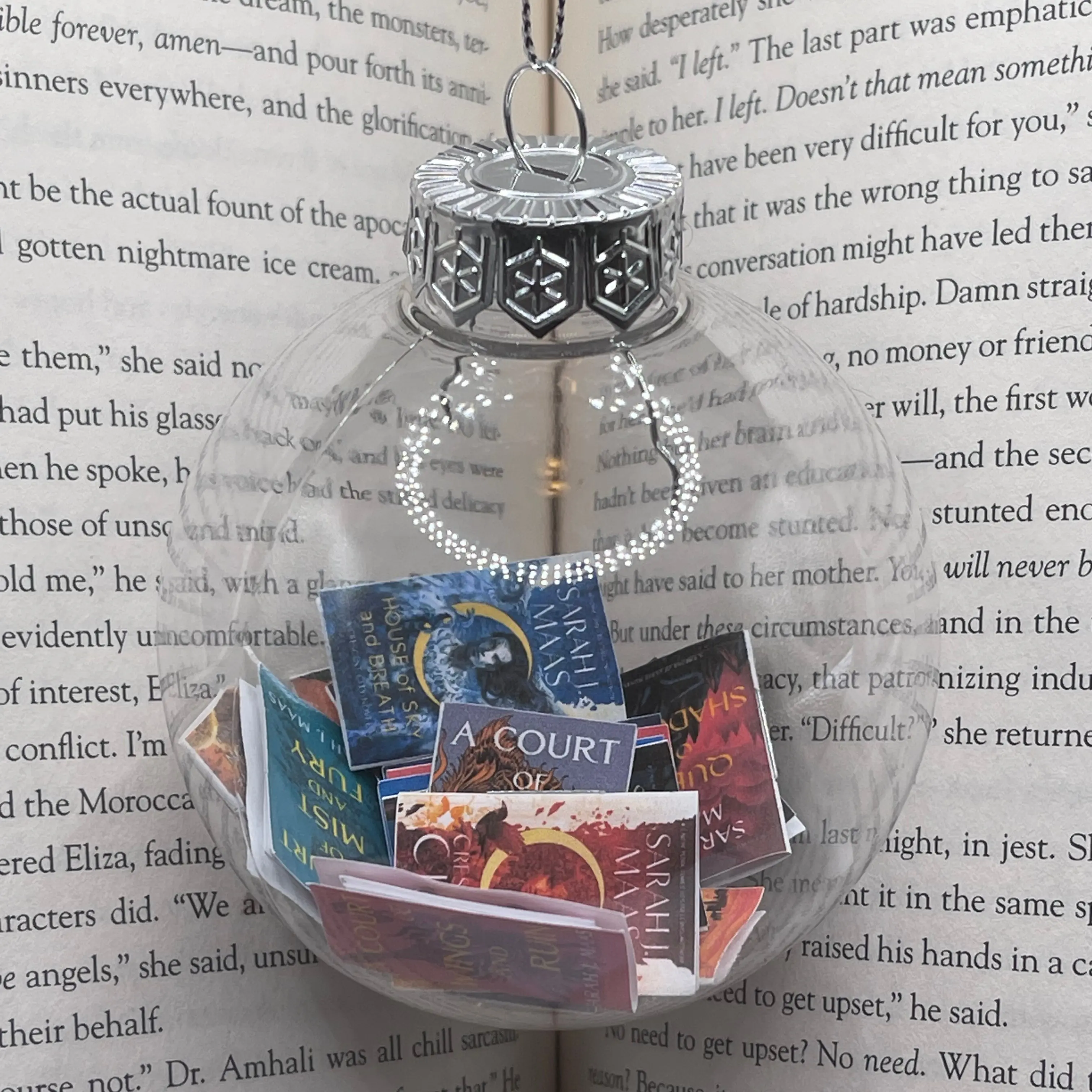 Sarah J. Maas Mini Book Ornament - Clear Plastic, 3.15" Across