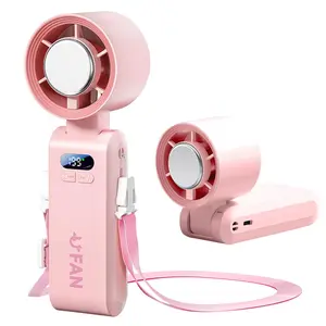 Portable Handheld Fan, USB Rechargeable Fan with Ice Cooler, Foldable Desk Desktop Fans with LED Display for Home Office Bedroom Outdoor Travel