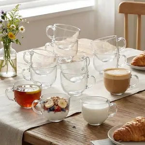 12 Pack Glass Coffee Mugs with Handles, 12 Ounces Glass Breakfast Mugs Bulk, Clear  Cups for Hot/cold Drinks, Glassware Set for , Latte, Cappuccino(Simple)