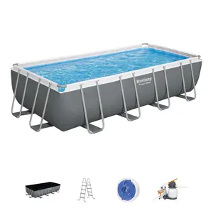 Bestway Power Steel 18' x 9' x 48” Metal Frame Outdoor Above Ground Pool, Gray