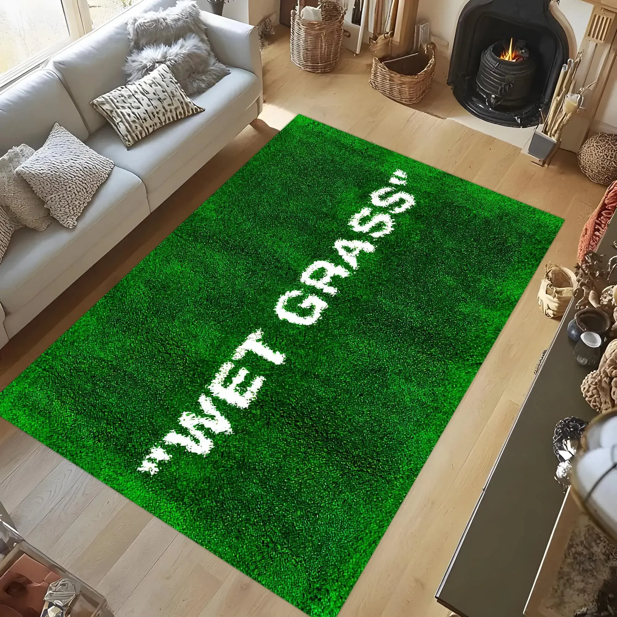 Artificial Turf Area Rug - Wet Grass Style Green Household Textile for Room Decor