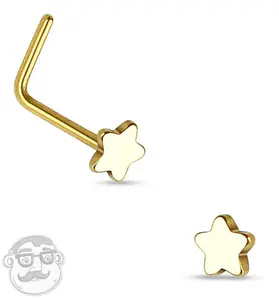 20G Golden Star Top Stainless Steel L Bend Nose Ring