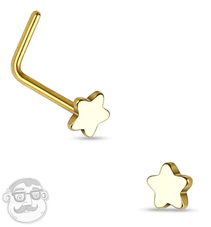 20G Golden Star Top Stainless Steel L Bend Nose Ring