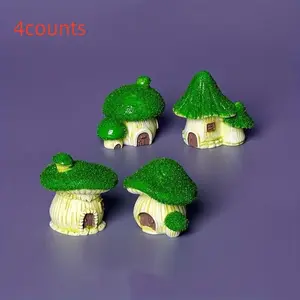 4pcs Miniature Mushroom House Figurines, DIY Resin Decorations, Garden Landscape Ornaments, Dollhouse Accessories, Micro Landscape Set