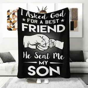 'I Asked God for a Best Friend’ Flannel Blanket, 'He Sent Me My Son’ Print Fleece Throw, Heartfelt Gift from Dad to Adult Son, Black and White Hand in Hand Design,bedding, plush blankets, mellow blanket,father son blanket wrap