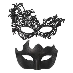 OIDEA 2Pcs Couples Masquerade Mask Set - Glitter Lace Women's Mask and Venetian Men's Mask for Halloween