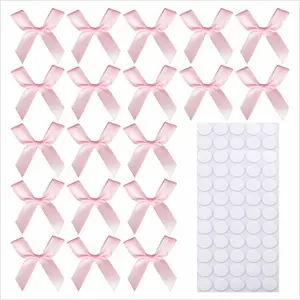 60pcs 1.7" Mini Pink Ribbon Bows Decor Small DIY Satin Bows for Crafts Gift Wrapping Tiny Bow Stickers for Note Card Baby Shower Cake and Candle Decorations