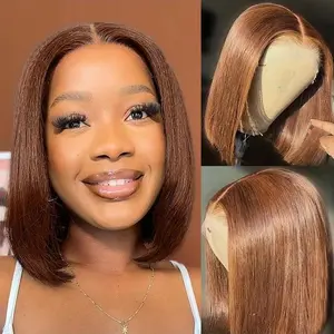 Short bob wig glueless wig 8 inches brown bob wig human hair beginner friendly wig lace front bob wig glueless straight bob wig human hair for black women