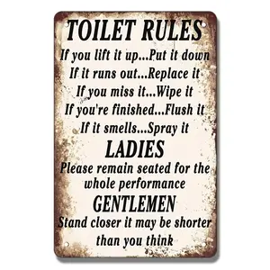 Toilet Rules Graphic Metal Tin Sign, 1 Count Waterproof Wall Hanging Sign For Home Bathroom Toilet Decor 2025 fashion