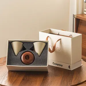 Wabi-Sabi Conical Coffee Cup Gift Set of 2 – Elegant Ceramic Cups with Wooden Bases, Luxury Boxed Couple Mugs for Ch  ristmas & Valentine’s Day Drinkware Matte