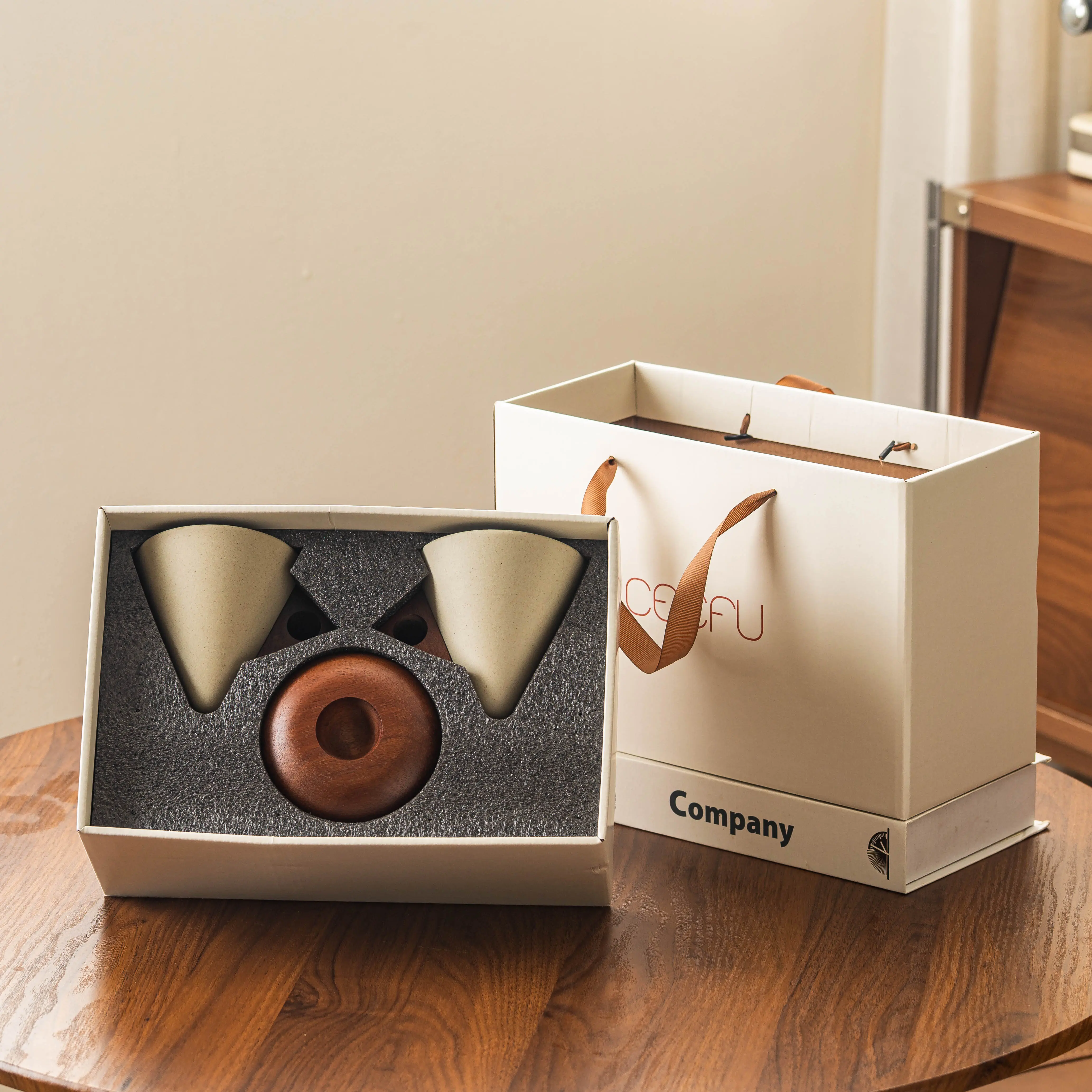 Wabi-Sabi Conical Coffee Cup Gift Set of 2 – Elegant Ceramic Cups with Wooden Bases, Luxury Boxed Couple Mugs for Christmas & Valentine’s Day Drinkware Matte, Halloween, Thanksgiving, Christmas, Housewarming, Coffee Lovers & Gift Giving, Trick or Treat