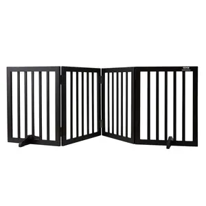 VEVOR Indoor Pet Barrier,  24" Height x 80.3" Width, 4-Panel Folding Gate for Pets, Adjustable and Versatile Dog Fence for Both Wide and Slim Openings, Quiet Foot Pads, in Brown