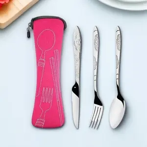 Portable Stainless Steel Camping Cutlery Set - Non-Slip Handles 3-Piece Travel Outdoor Utensil Combo, Stylish & Practical