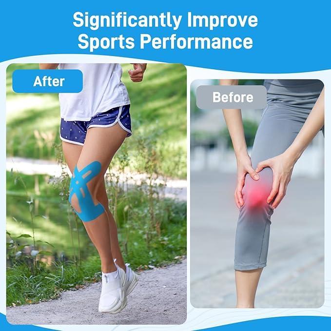 Precut Kinesiology Tape for Knees – Waterproof & Elastic Athletic Tape for Knee Support, Stability & Pain Relief | Breathable, Hypoallergenic & Latex-Free | Ideal for Basketball, Running & Training