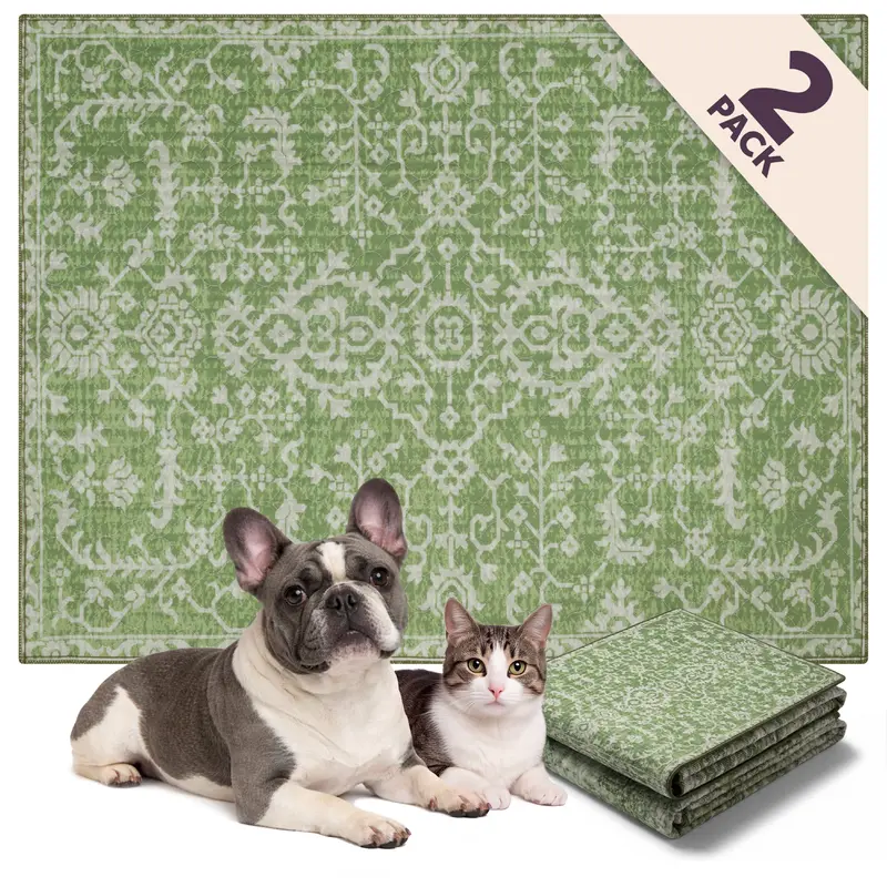 Lovewag Pets Washable Dog Pads - Pack of 2, Eco-Friendly & Leak-Proof Design, Multi-Design Options: Jade Quilt, Mahogany Weave, Taupe Checkers, Teal Paradise, 36" x 48"