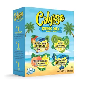 Calypso Singles To Go! Drink Mix Variety Pack – On-the-Go Powdered Drink Mix Packets – Low Calorie Water Enhancer – Island Wave, Kiwi, Southern Peach, Ocean Blue, 30 Count