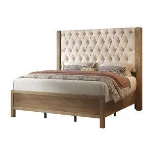 Amerlife Queen Bed Frame, 57" Tall Farmhouse Sturdy Platform Bed (Bedroom Furniture), Linen Upholstered Wingback Headboard with Deep Button Tufted Line, No Box Spring Needed, Easy Assembly (Mother's Day Gift)