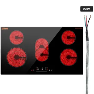 VEVOR Electric Cooktop, TikTokShopBlackFriday, 36 inch 5 Burners Built-in Electric Stove Top, 8600W Ceramic Top Radiant Cooktop with Glass Panel, Touch Control, Timer, Child Lock, 9 Heat Level, 220-240V, Hard Wire (No Plug)