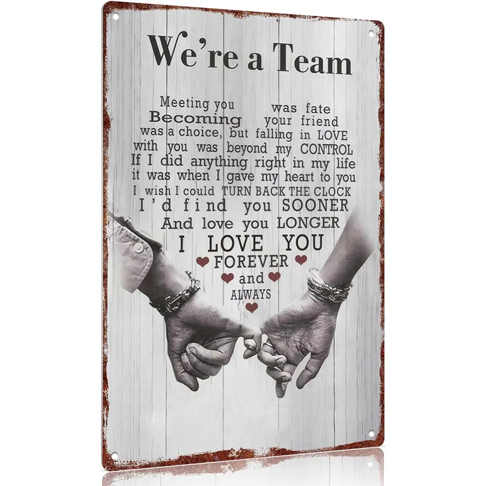 12x8 in Rustic Aluminium Home Decor Sign - Lightweight Couple Hand Design with "Falling in Love Beyond Control" Quote - Ideal Valentine's Gift for Soulmate, Perfect for Room Decoration