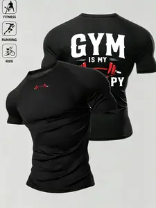 Men's Gym Is My Happy Place Muscle Fit Compression T-Shirt, Quick Dry Breathable Workout Tee Gym T Shirts, Athleisure Streetwear for Fitness Running Outdoor Casual, Multi-Use Comfortable Slim Fit Top for Gym & Daily Wear Gym Wear Gothic Fitness T-Shirt