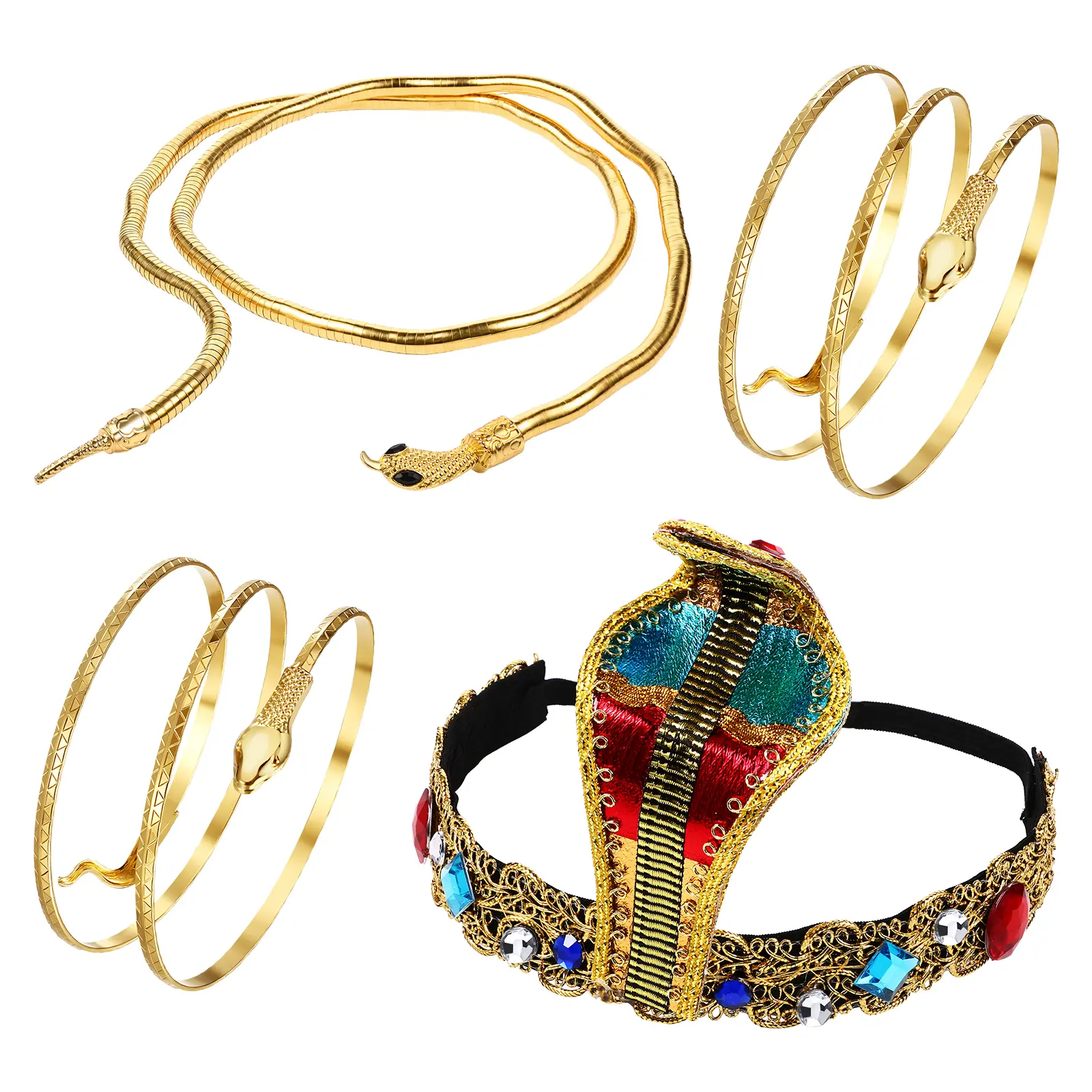 OIDEA Women's Matching Bead Jewelry Set - Gold Cleopatra Headpiece, Snake Motif Arm Cuffs, Adjustable Bracelet Ring Set for Halloween Cosplay, Matching Jewelry Set summerwins,summerwins