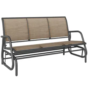 3-Person Outdoor Patio Glider Bench – Seats a Whole Small Family. Wide & Comfortable Seating for Porch, Patio, Backyard or by the Pool. Brown Metal Frame